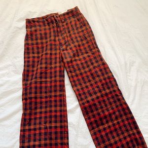 High Rise Wide Leg Plaid Pants